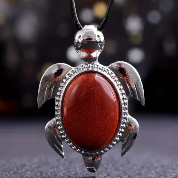 Red Jasper Natural Gemstone Turtle Pendant Necklace Healing Gemstone Pendant - Picture 1 of 2